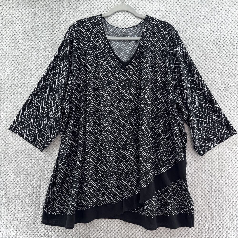 Catherines Top Womens Plus 3X Black Stretchy Liquid Knit V-Neck Casual